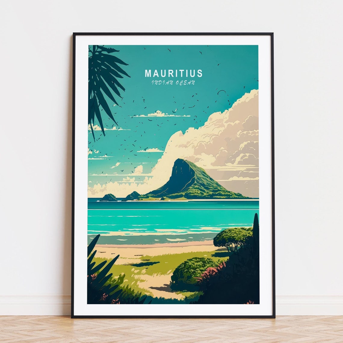 Mauritius Indian Ocean Basalt Mountain Turquoise Beach Island Poster
