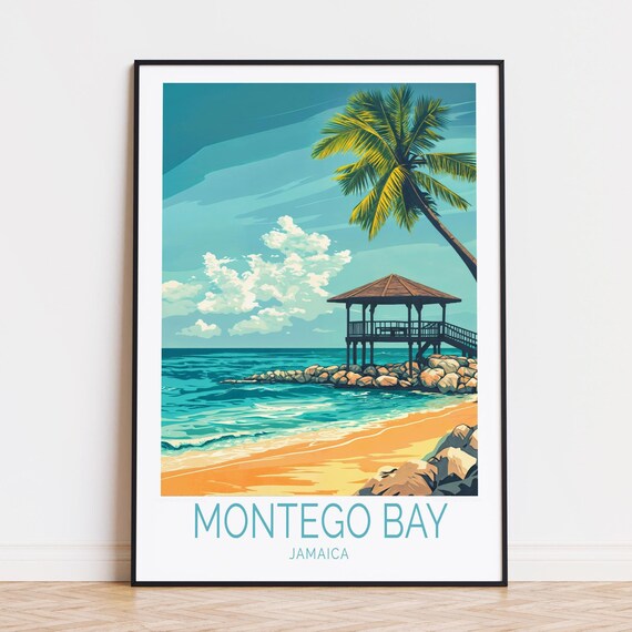 Montego Bay Jamaica Travel Poster Wall Art Print Birthday Gifts Personalised Home Decor