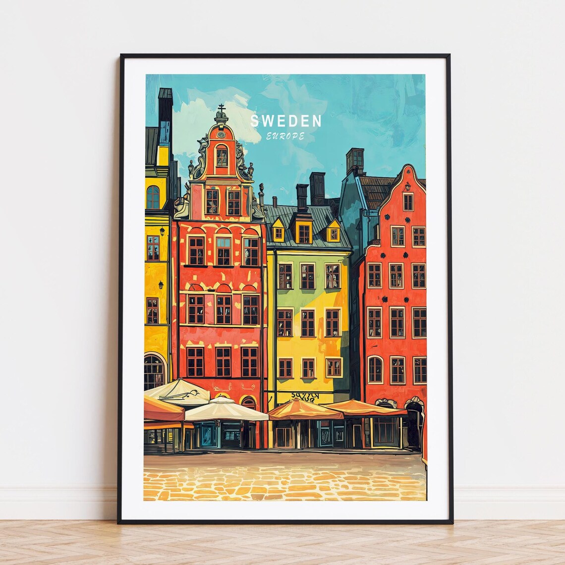 Sweden Stockholm Old Town Colorful Houses Cobblestone Travel Wall Art
