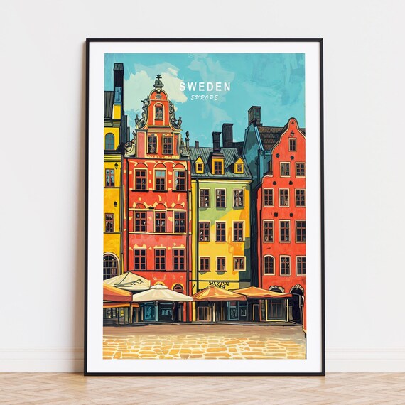 Sweden Stockholm Old Town Colorful Houses Cobblestone Travel Wall Art