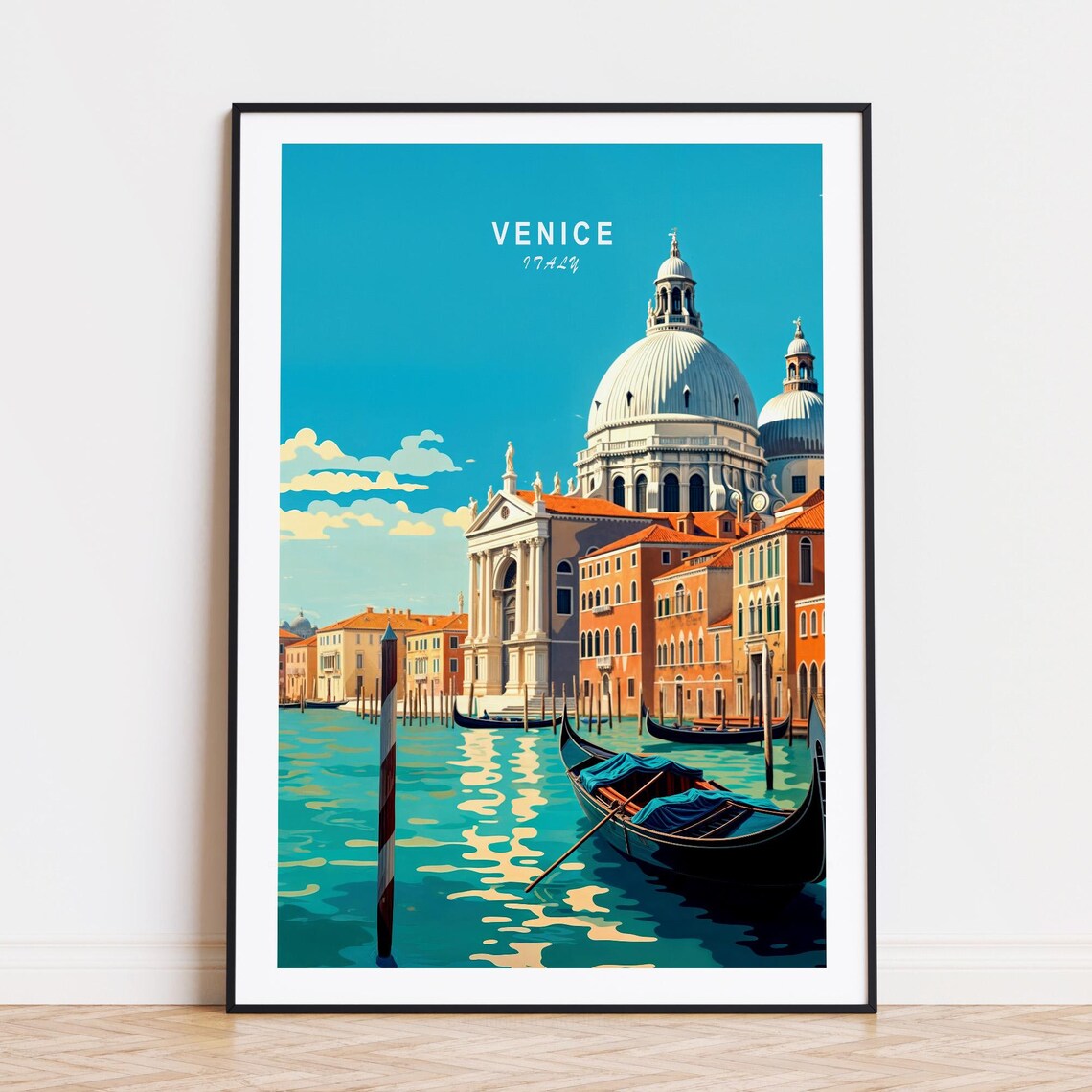 Venice Italy Santa Maria della Salute Basilica Gondolas Lagoon Poster