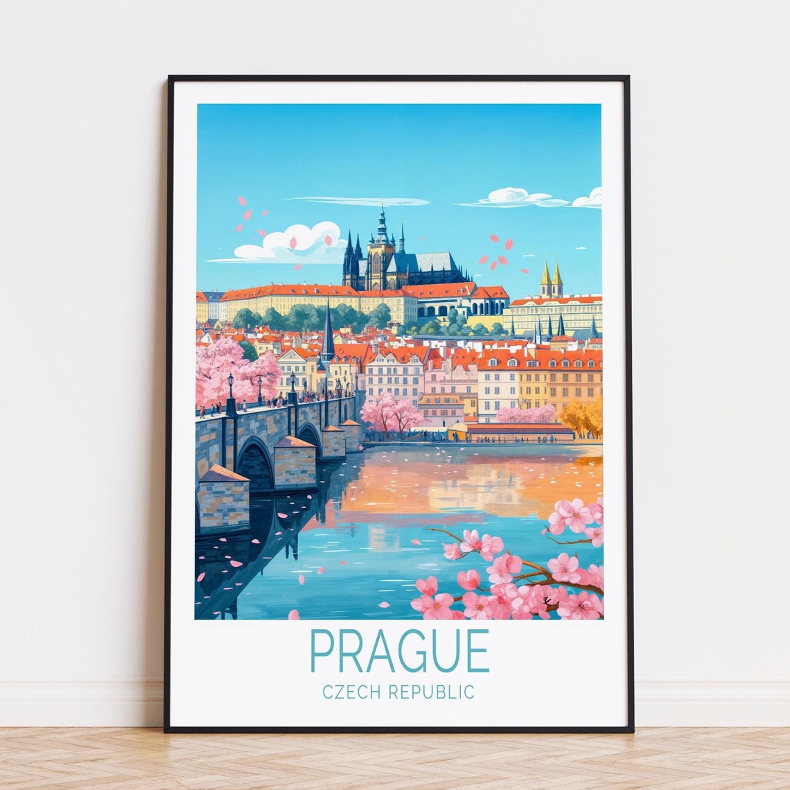 Prague Czech Republic Charles Bridge Castle Spring Blossom Poster