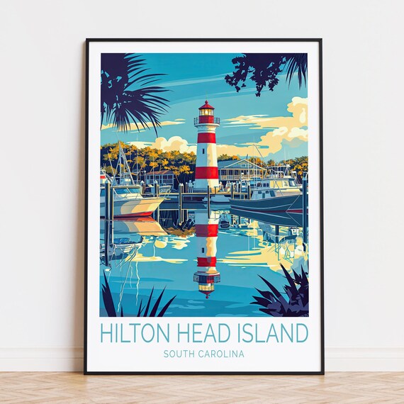 Hilton Head Island South Carolina Lighthouse Marina Travel Poster