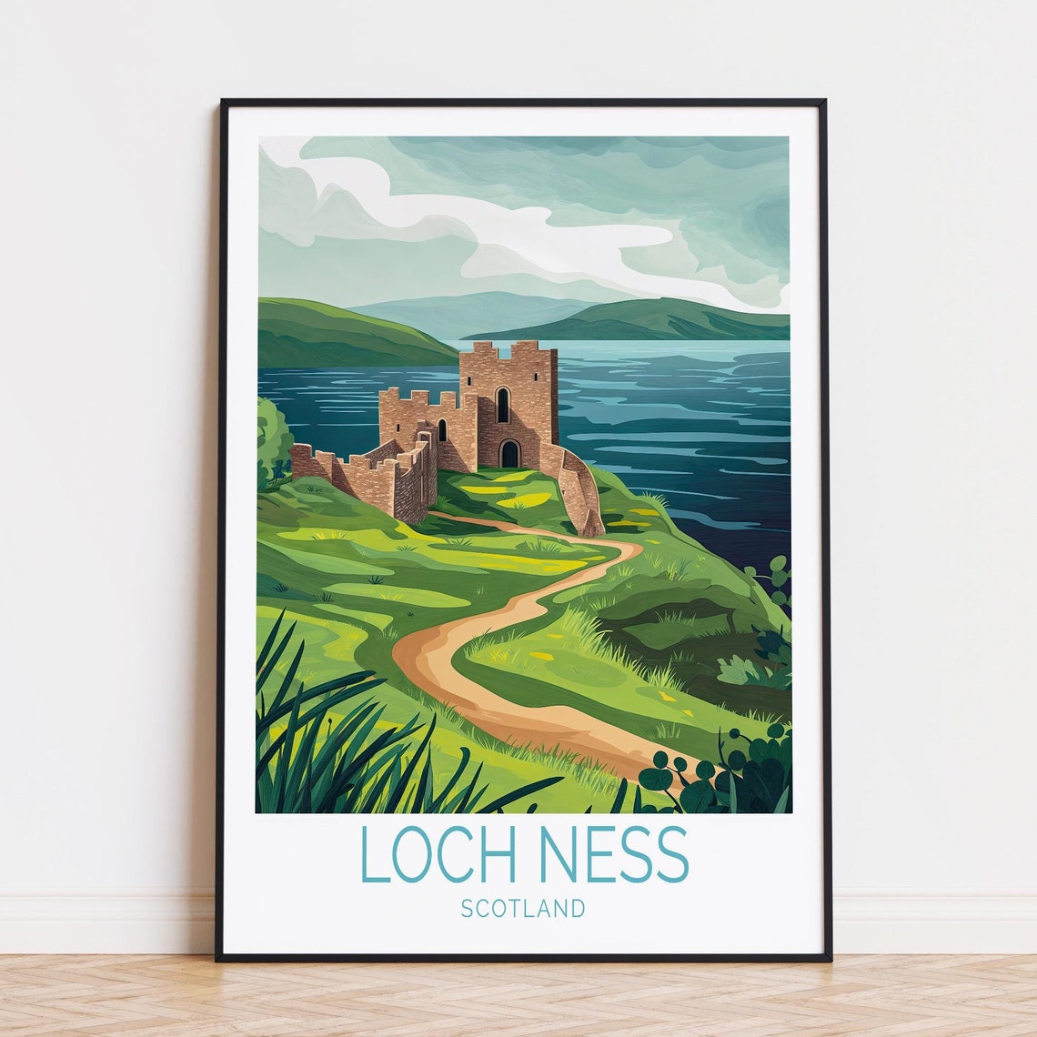 Loch Ness Castle Lakeside Trail Scene With Bottom Caption Poster