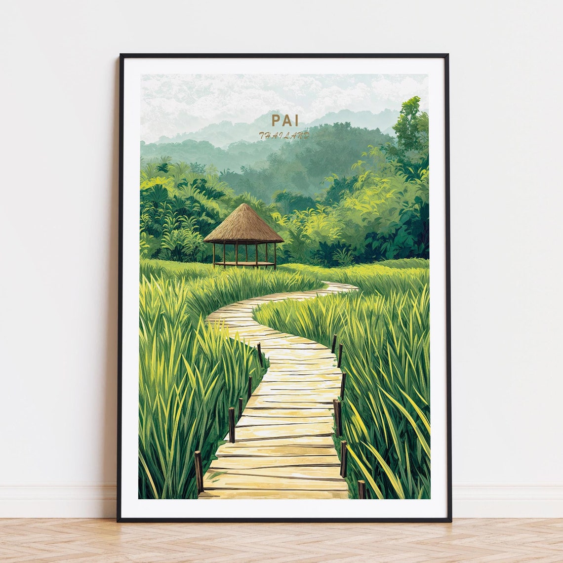 Pai Thailand Bamboo Walkway Rice Fields Jungle Retreat Travel Poster