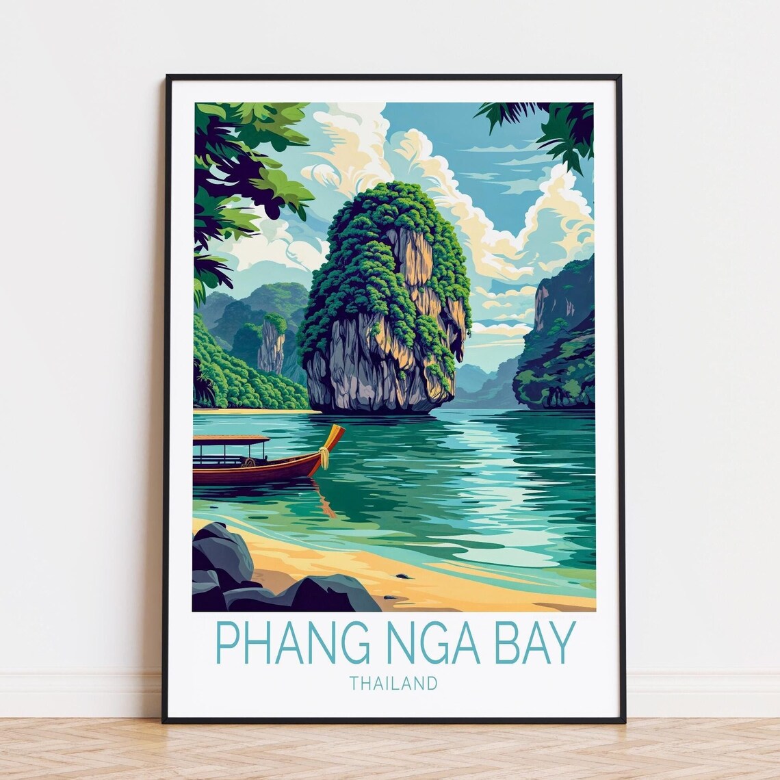Phang Nga Bay Thailand Towering Jungle Island Longtail Boat Poster