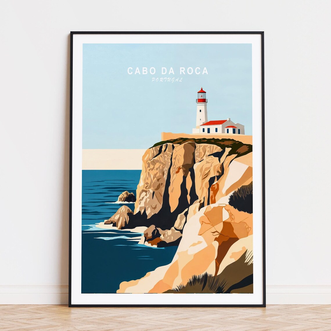 Cabo da Roca Portugal Lighthouse on Ocean Cliffs Travel Poster