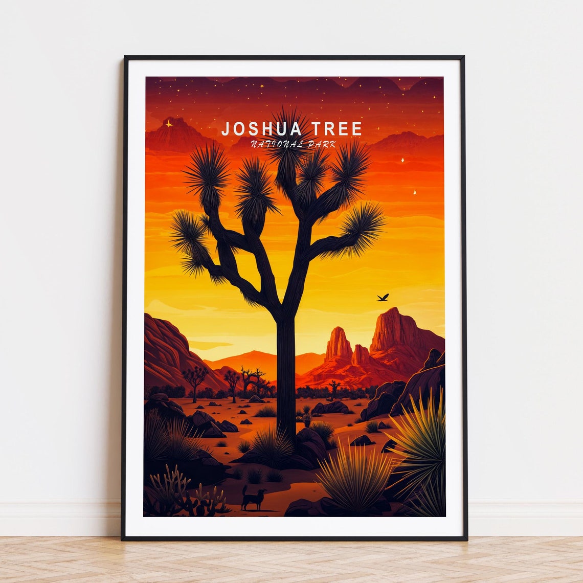 Joshua Tree National Park Desert Sunset Silhouette Travel Poster