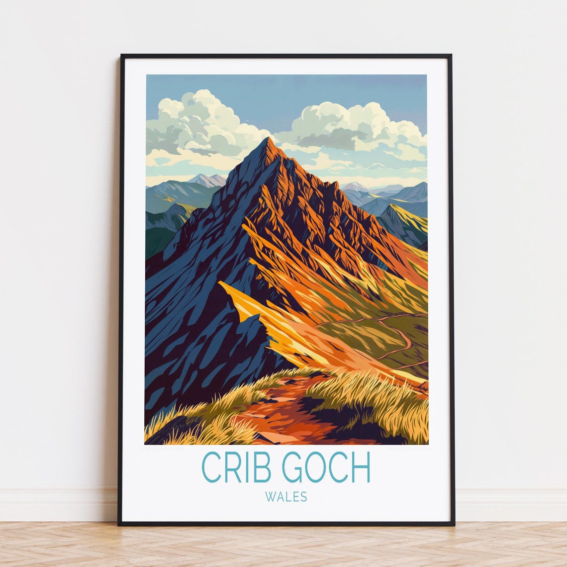 Crib Goch Wales Dramatic Mountain Ridge Hiking Trail Art Poster