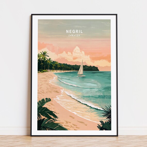 Negril Travel Poster Jamaica Wall Art Print Birthday Present Personalised Anniversary Gifts