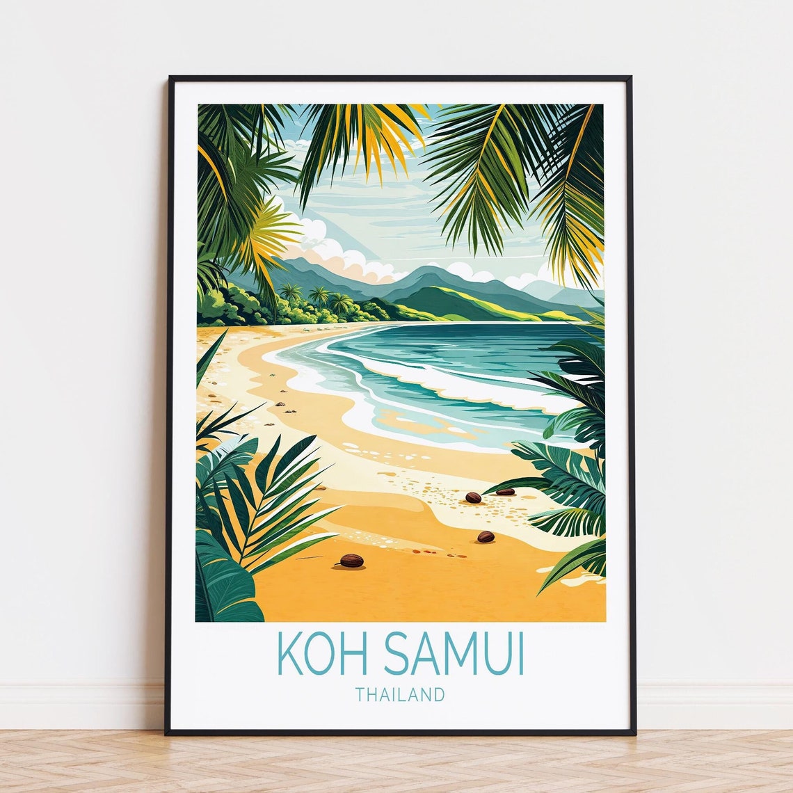 Koh Samui Thailand Tropical Beach Palm Fronds Coconuts Travel Poster