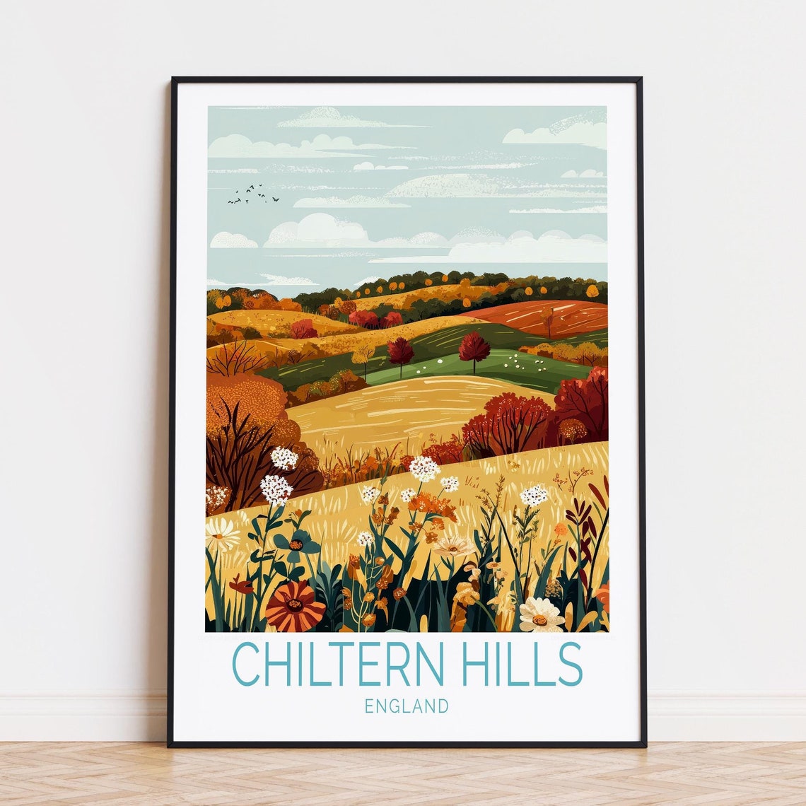 Chiltern Hills England Autumn Rolling Hills Wildflower Travel Poster