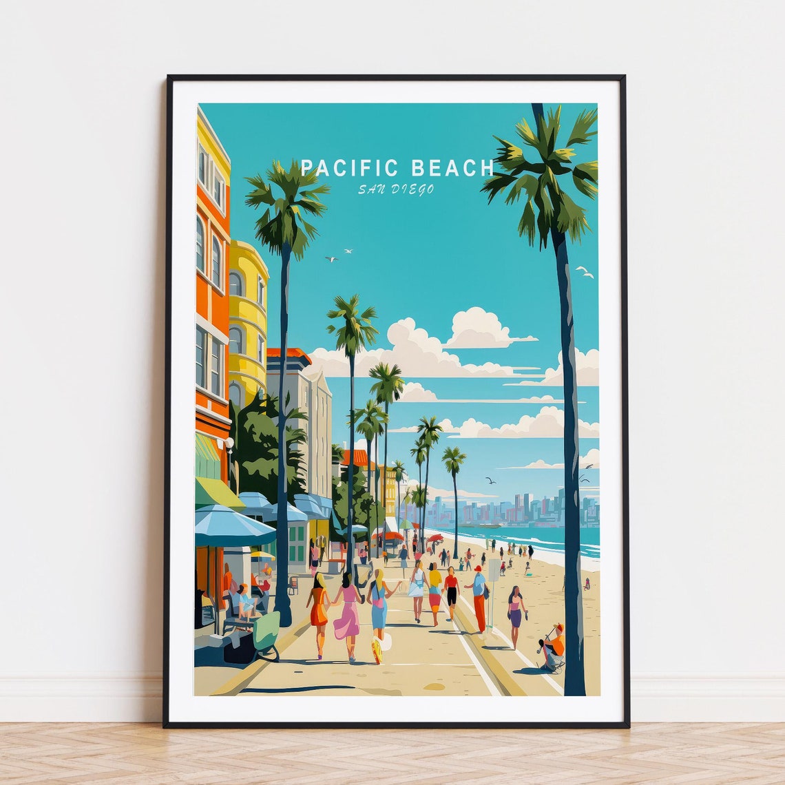 Pacific Beach San Diego Boardwalk Palm Trees Beach Stroll Poster