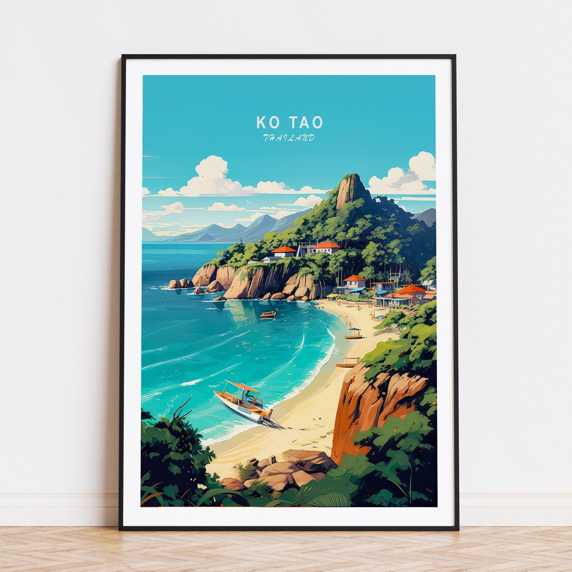 Ko Tao Thailand Tropical Island Bay Beach Scene Vintage Travel Poster