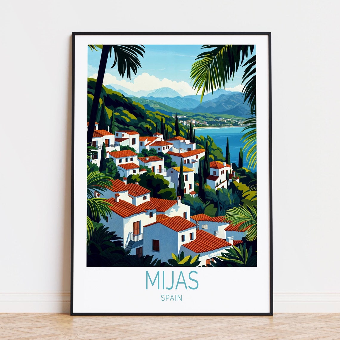Mijas Spain White Village Terracotta Roofs Coast View Travel Poster