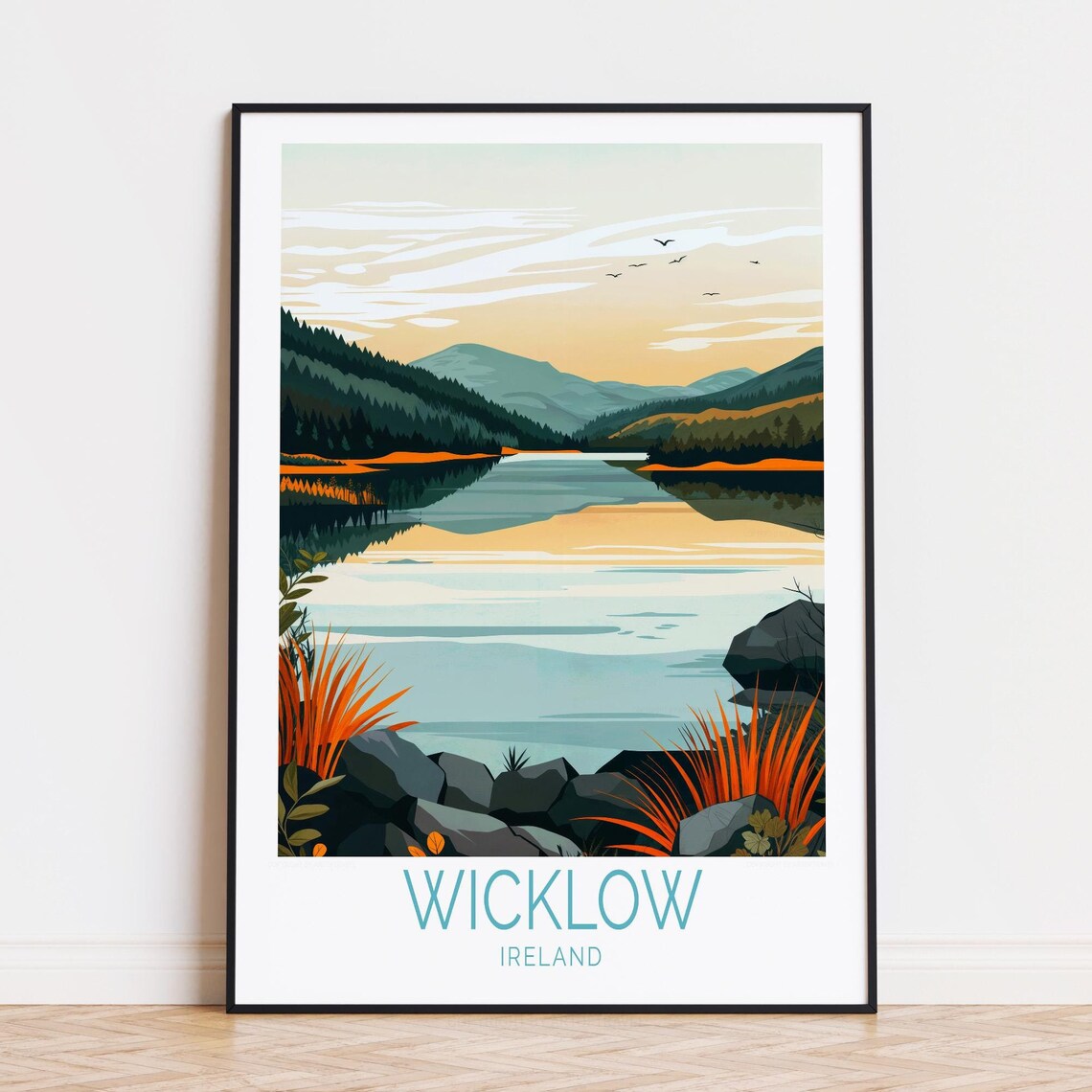 Wicklow Ireland Mountain Lake Dawn Misty Peaks Landscape Travel Poster