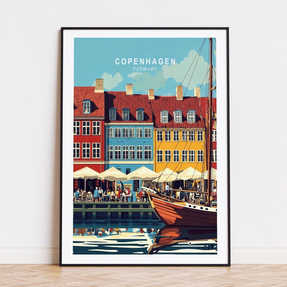 Copenhagen Denmark Nyhavn Harbor Colorful Houses Travel Poster