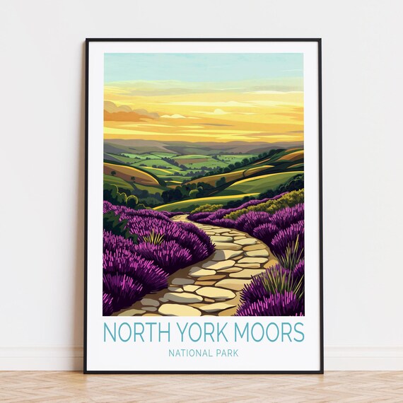 North York Moors National Park Heather Path Sunset Travel Poster