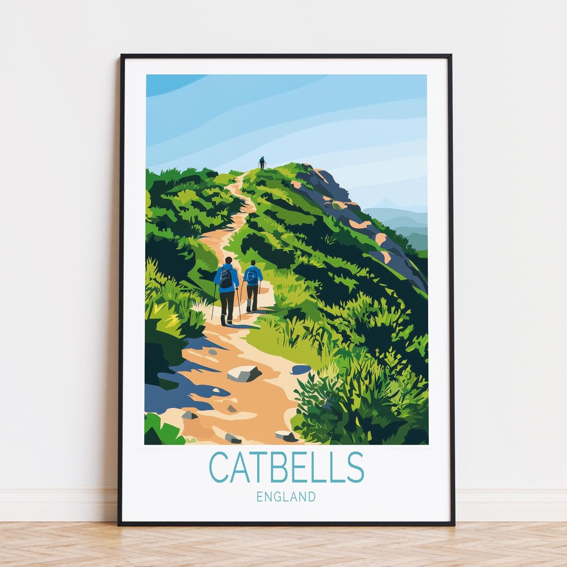 Catbells England Hikers Fell Trail Lake District Mountains Poster