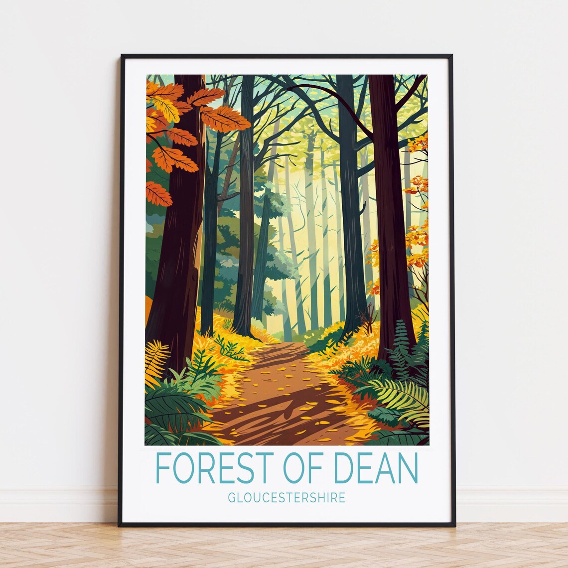 Forest of Dean Gloucestershire Autumn Woodland Path Travel Poster