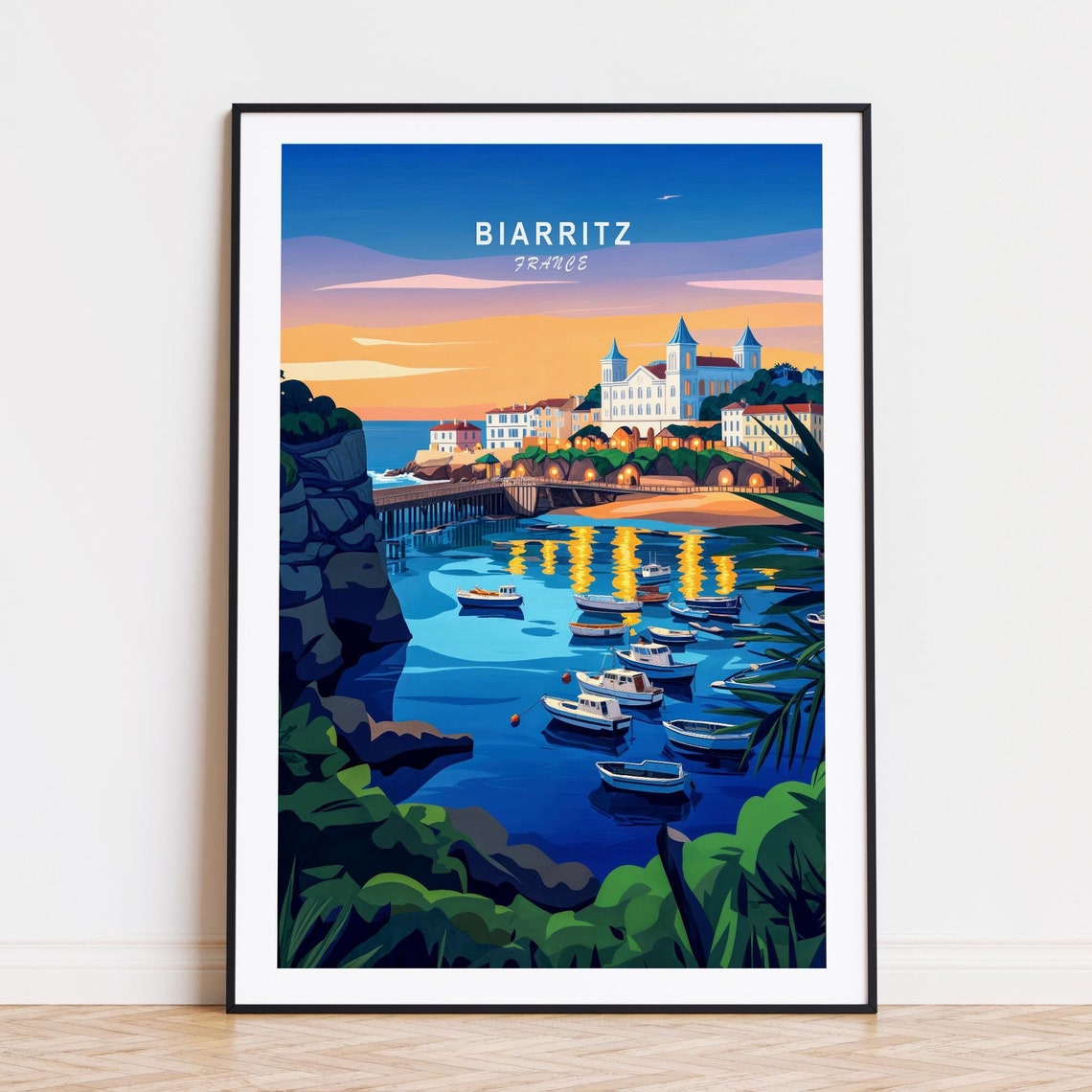 Biarritz France Harbor Boats At Sunset Golden Reflections Poster