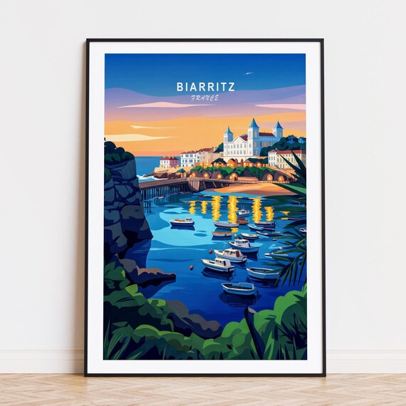 Biarritz France Harbor Boats At Sunset Golden Reflections Poster