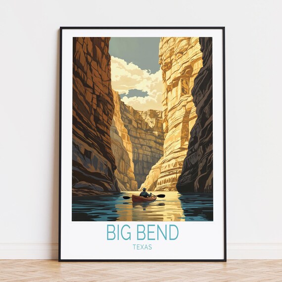 Big Bend Texas Kayaker Paddling Canyon Cliffs Travel River Poster