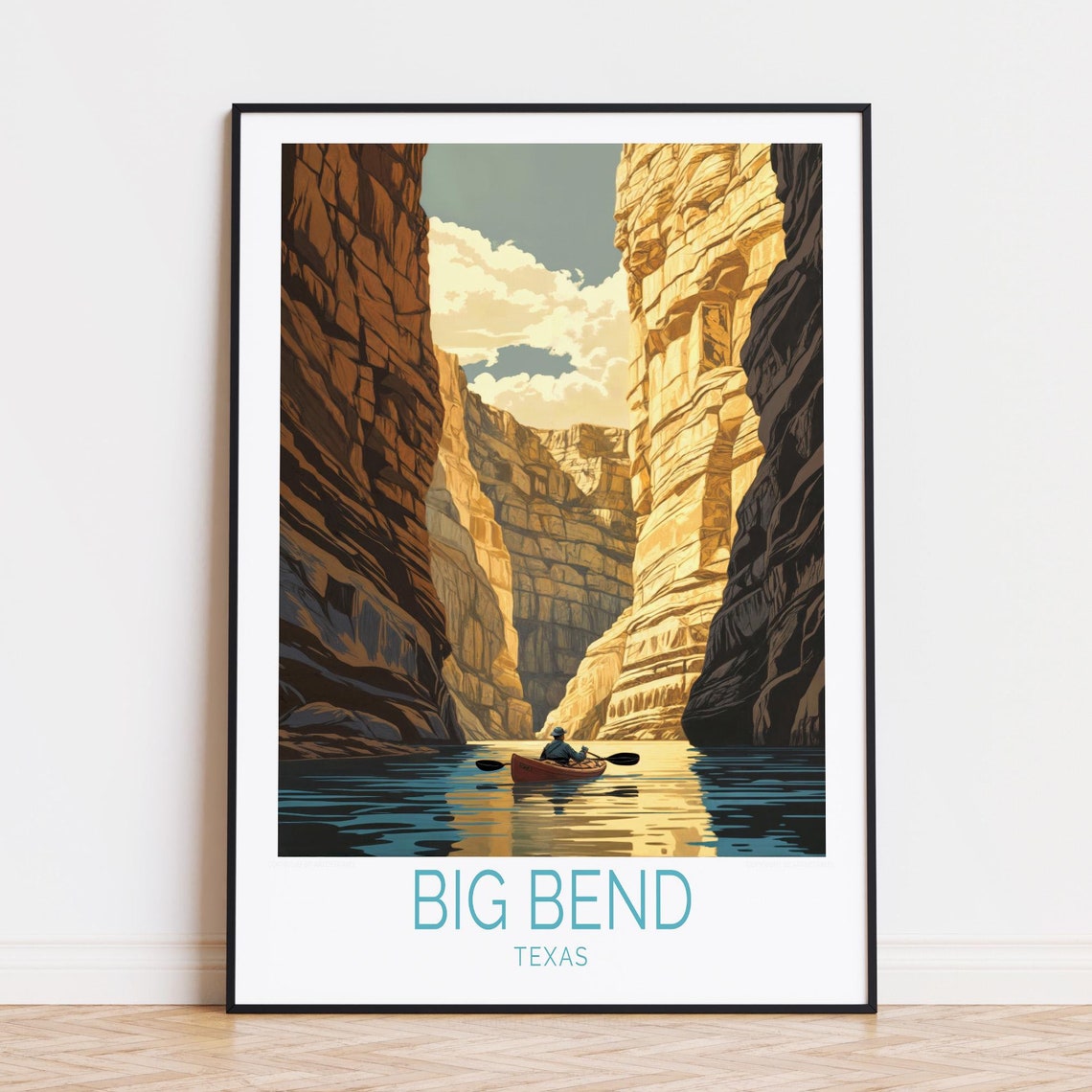 Big Bend Texas Kayaker Paddling Canyon Cliffs Travel River Poster