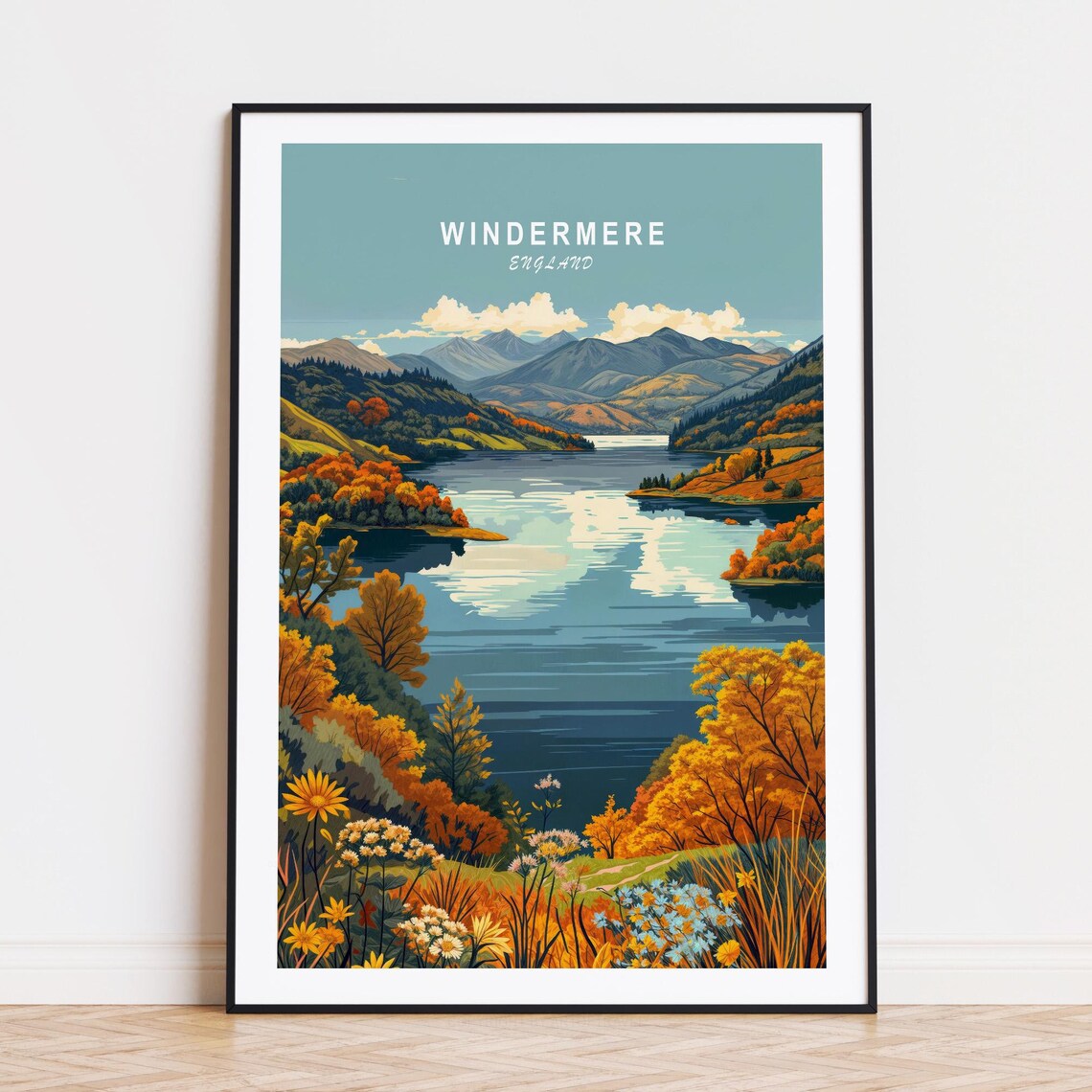 Windermere England Autumn Lake Fells Golden Foliage Calm Poster