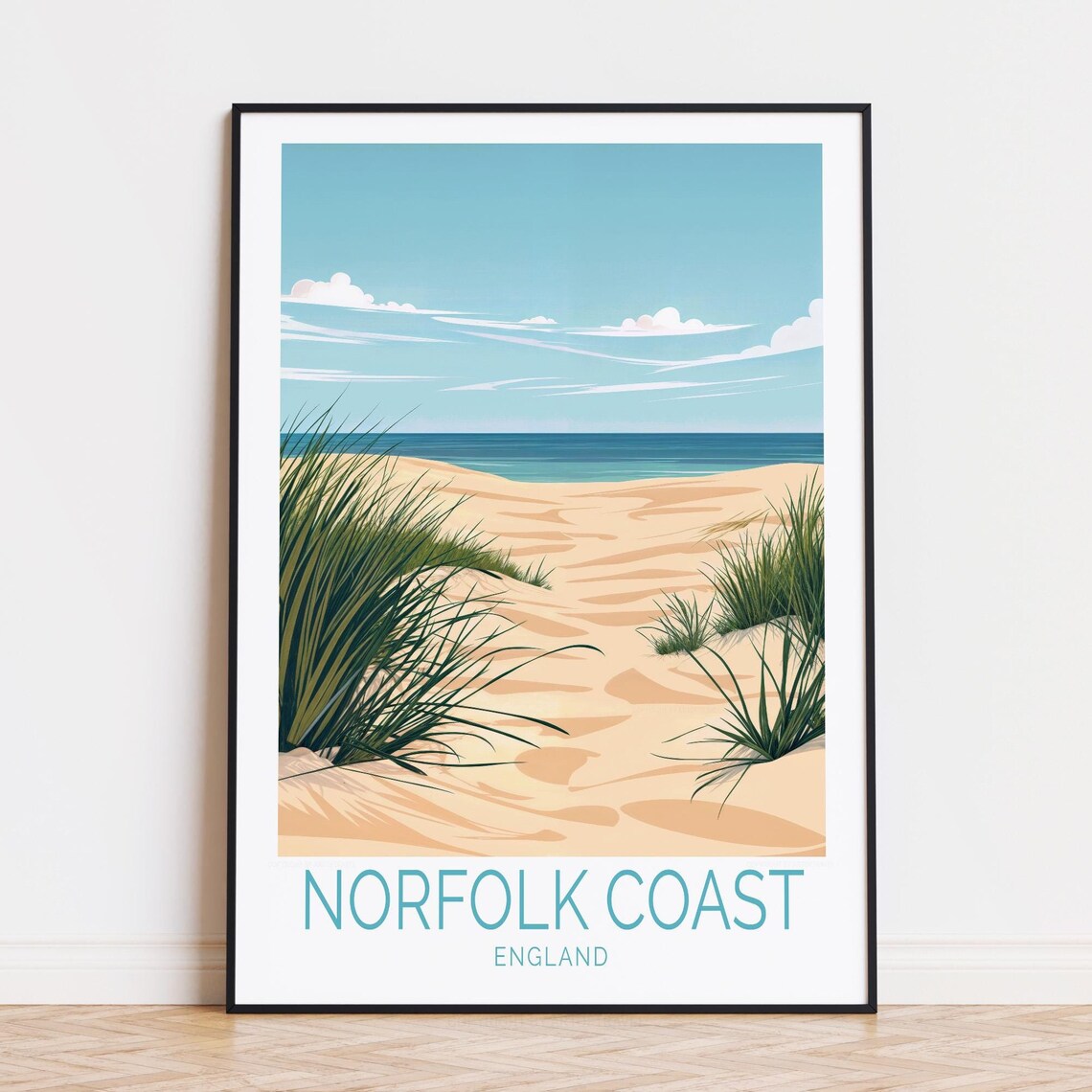 Norfolk Coast England Sand Dunes Sea Grass Minimalist Travel Poster