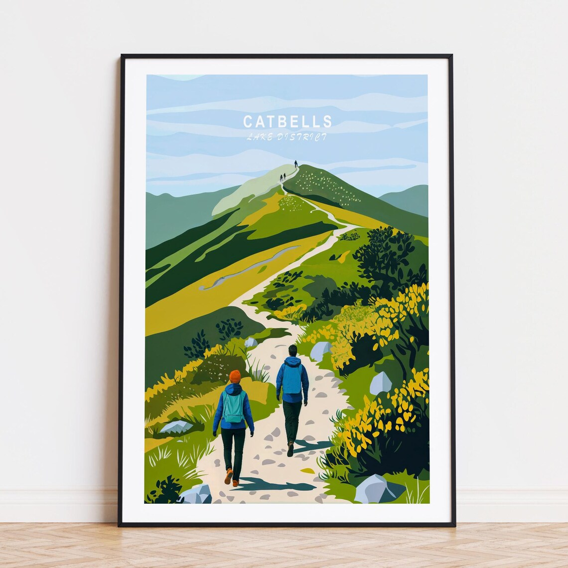 Catbells Lake District Hikers Green Fell Path Vintage Travel Poster