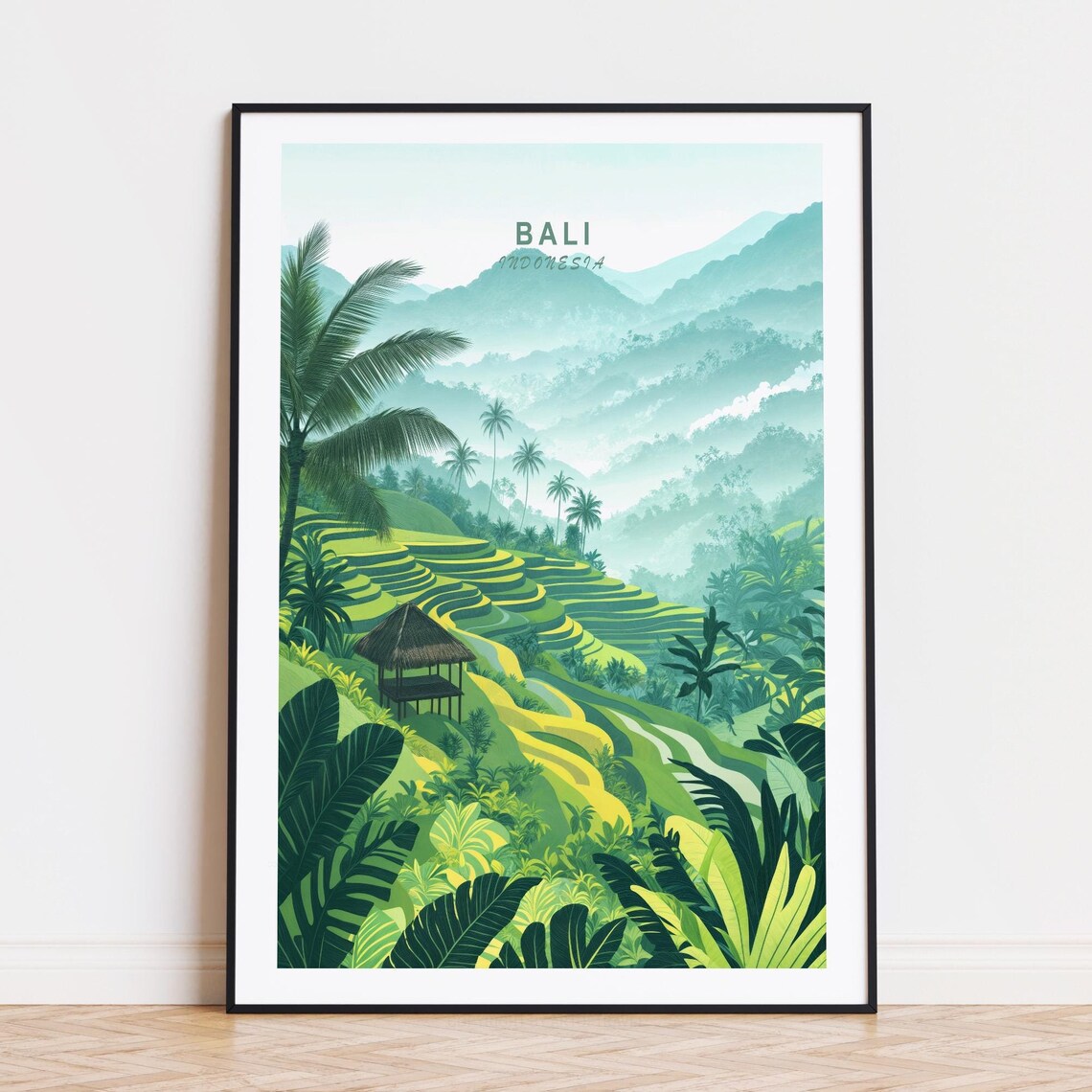 Bali Indonesia Green Rice Terrace Valley Jungle Travel Poster