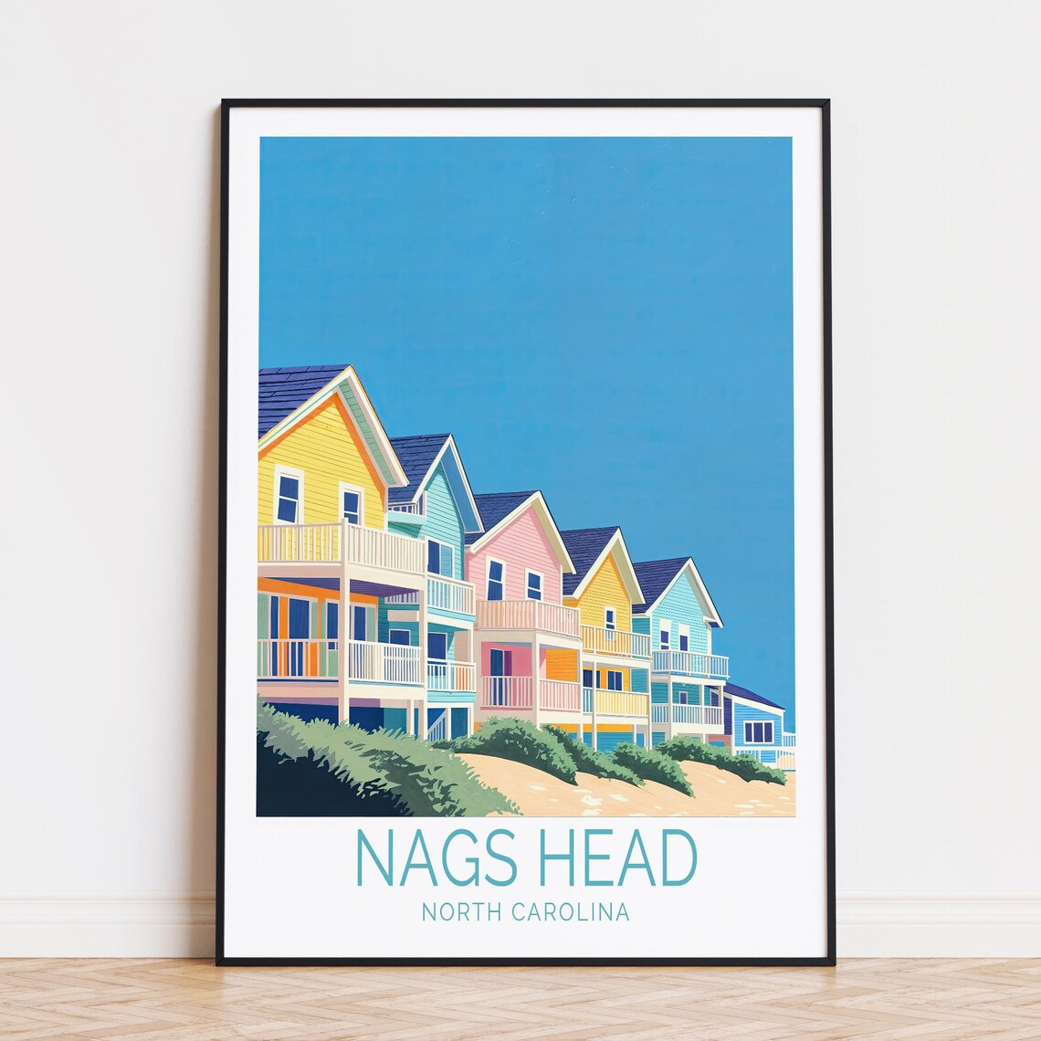 Nags Head North Carolina Colorful Beach Houses Travel Poster