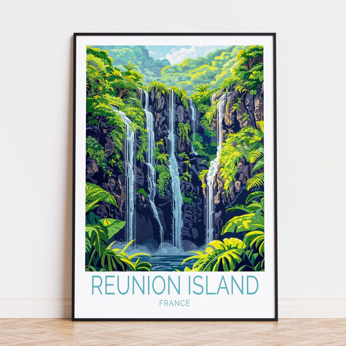 Stunning Reunion Island France Tropical Jungle Waterfalls Poster