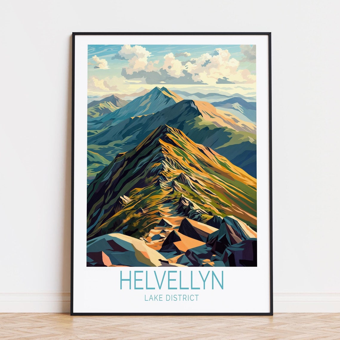 Helvellyn Lake District Striding Edge Mountain Vintage Travel Poster