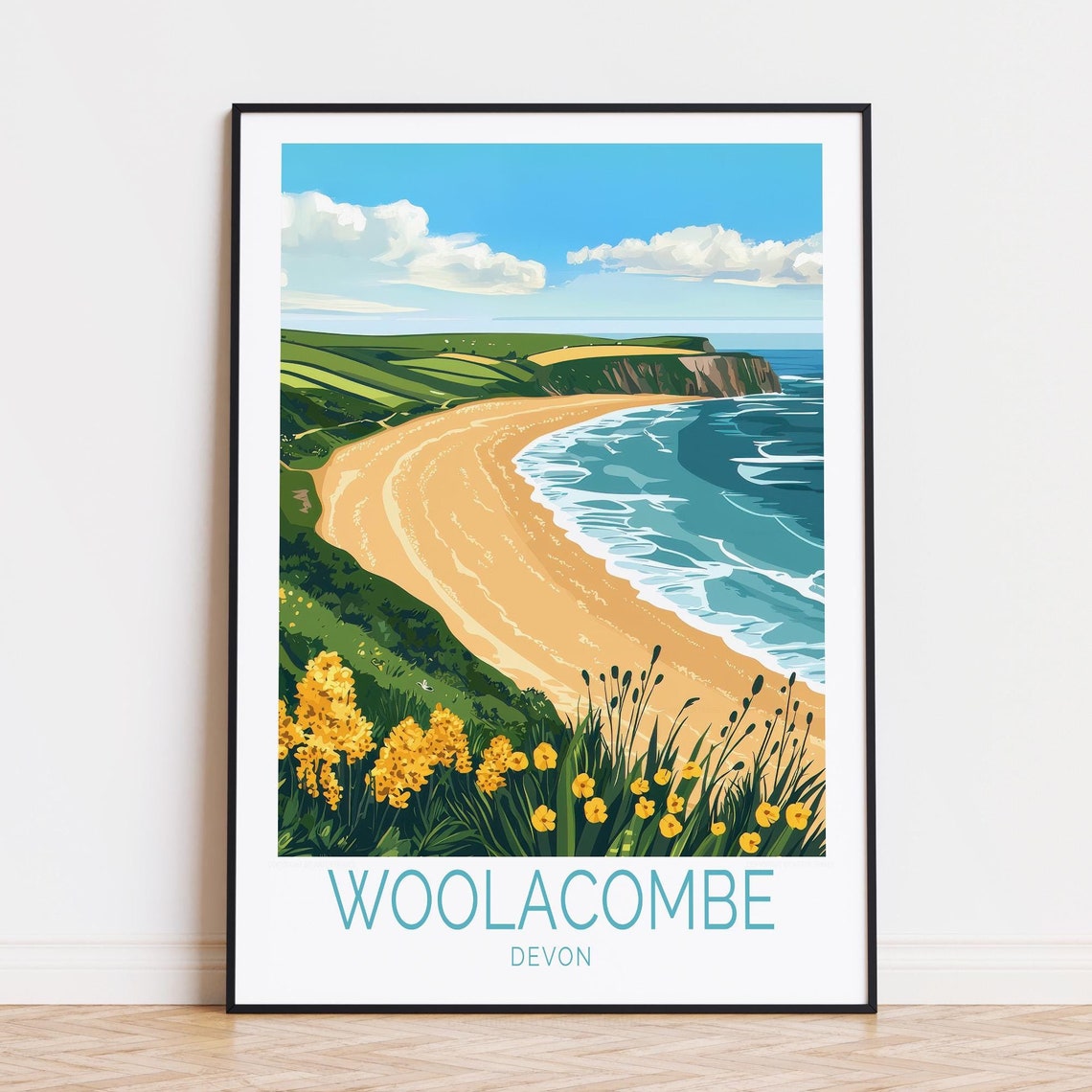 Woolacombe Devon Beach Cliffs Golden Sand Coastal England Poster