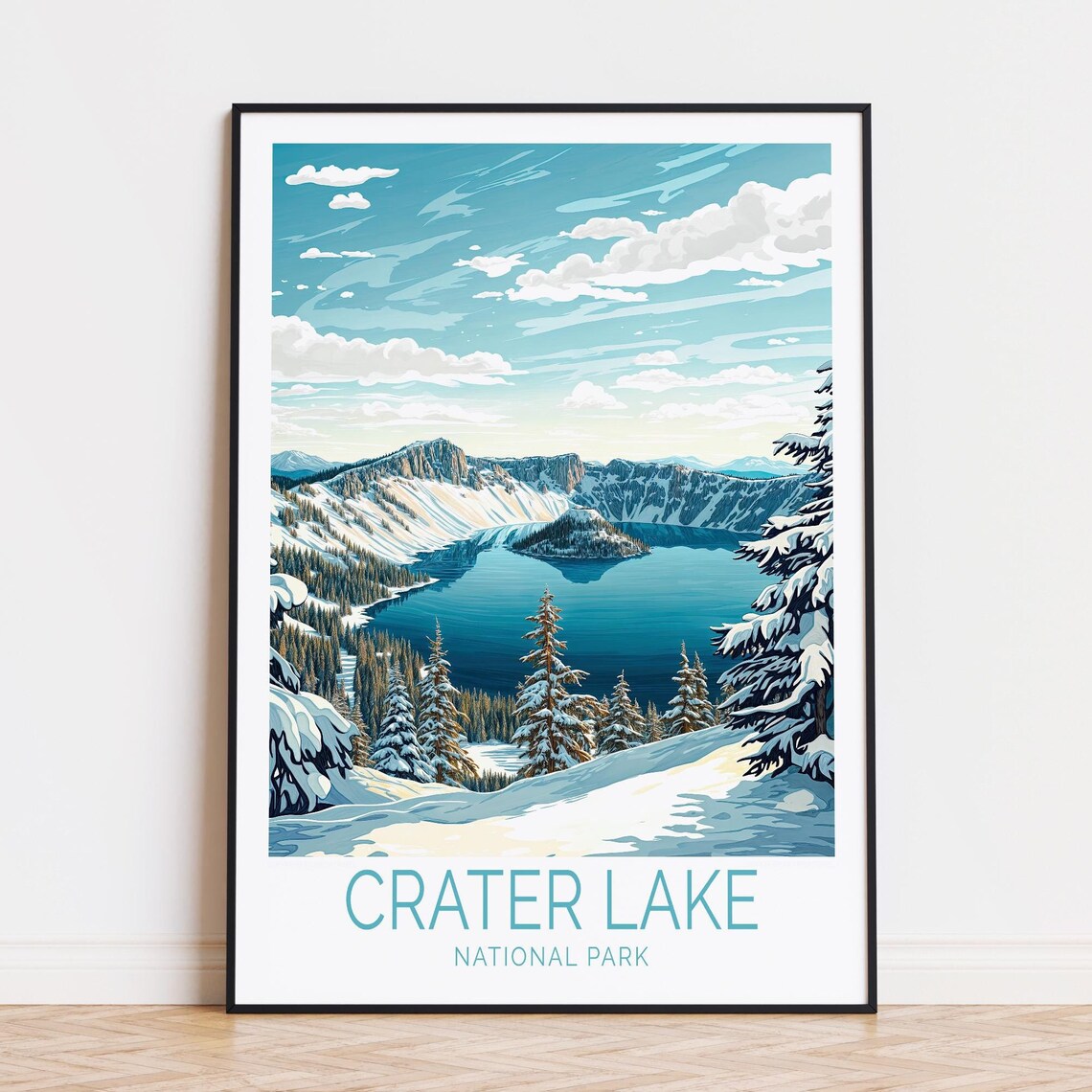 Crater Lake National Park Snowy Winter Vintage Travel Poster