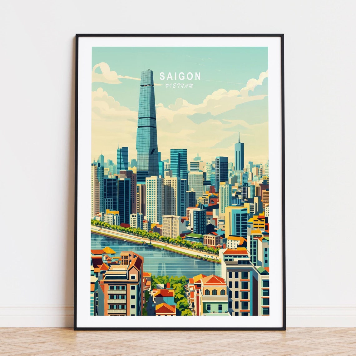Saigon Vietnam Skyline Riverside Tall Skyscraper Travel Poster