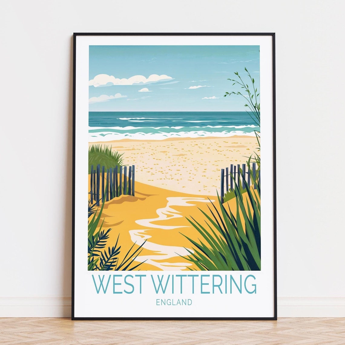 West Wittering England Dune Path Beach Scene Vintage Travel Poster
