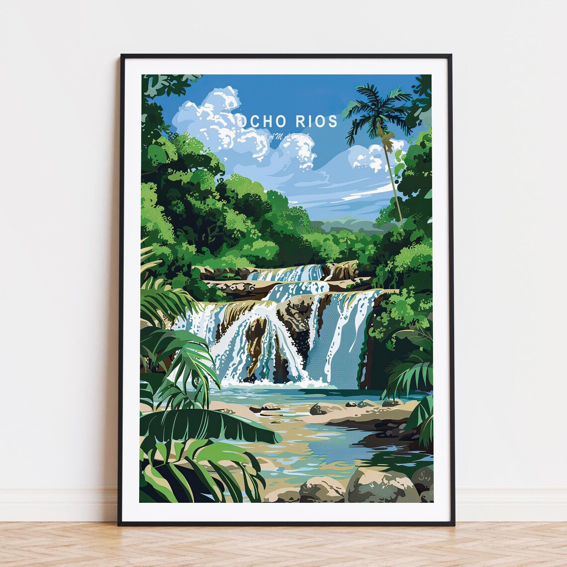 Ocho Rios Jamaica Dunn's River Falls Tropical Waterfall Travel Poster