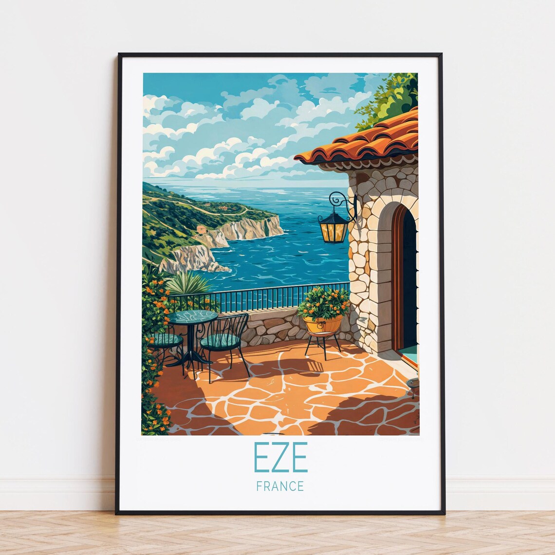 Eze France Mediterranean Terrace Overlooking Sea Cliffs Poster