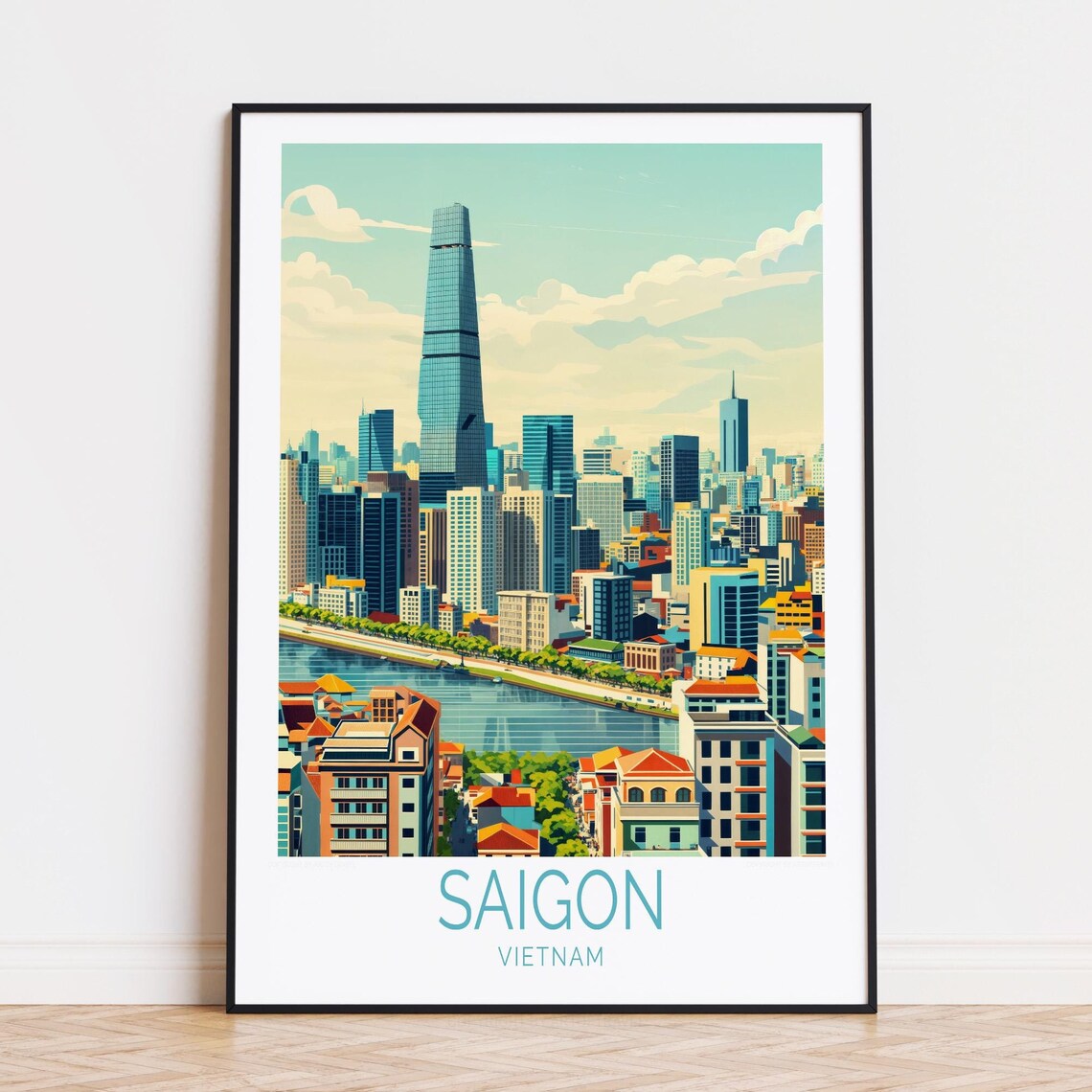 Saigon Vietnam City Skyline River Tall Glass Tower Travel Poster