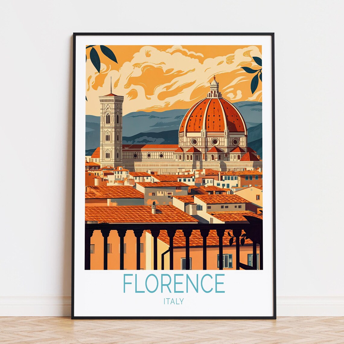Florence Italy Duomo Cathedral Golden Sunset Rooftops Poster