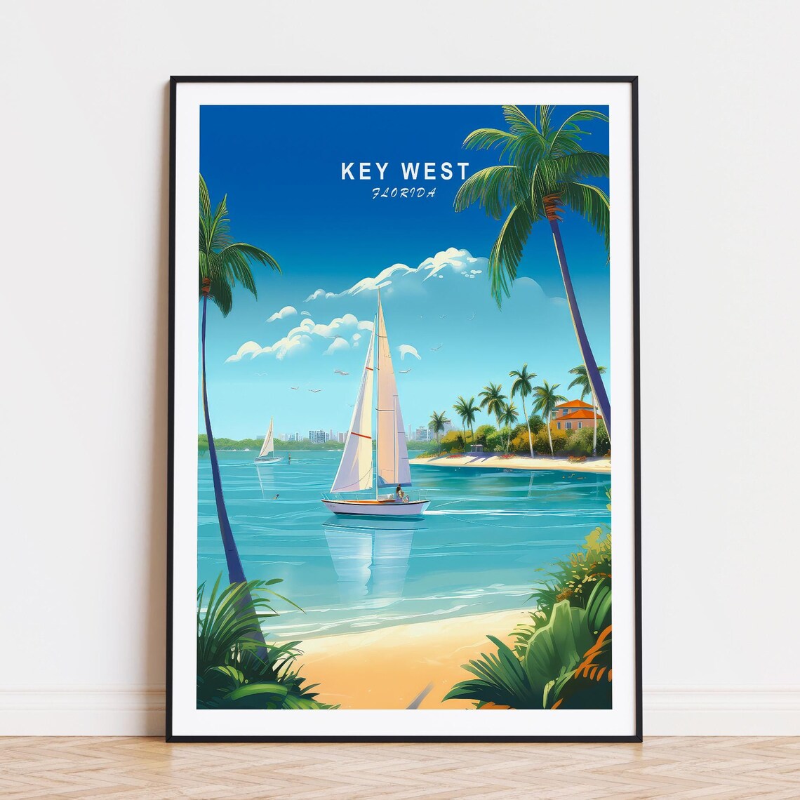 Key West Florida Sailboat Palm Beach Turquoise Bay Travel Poster