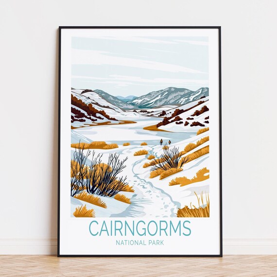 Cairngorms National Park Snowy Mountain Valley Winter Travel Poster