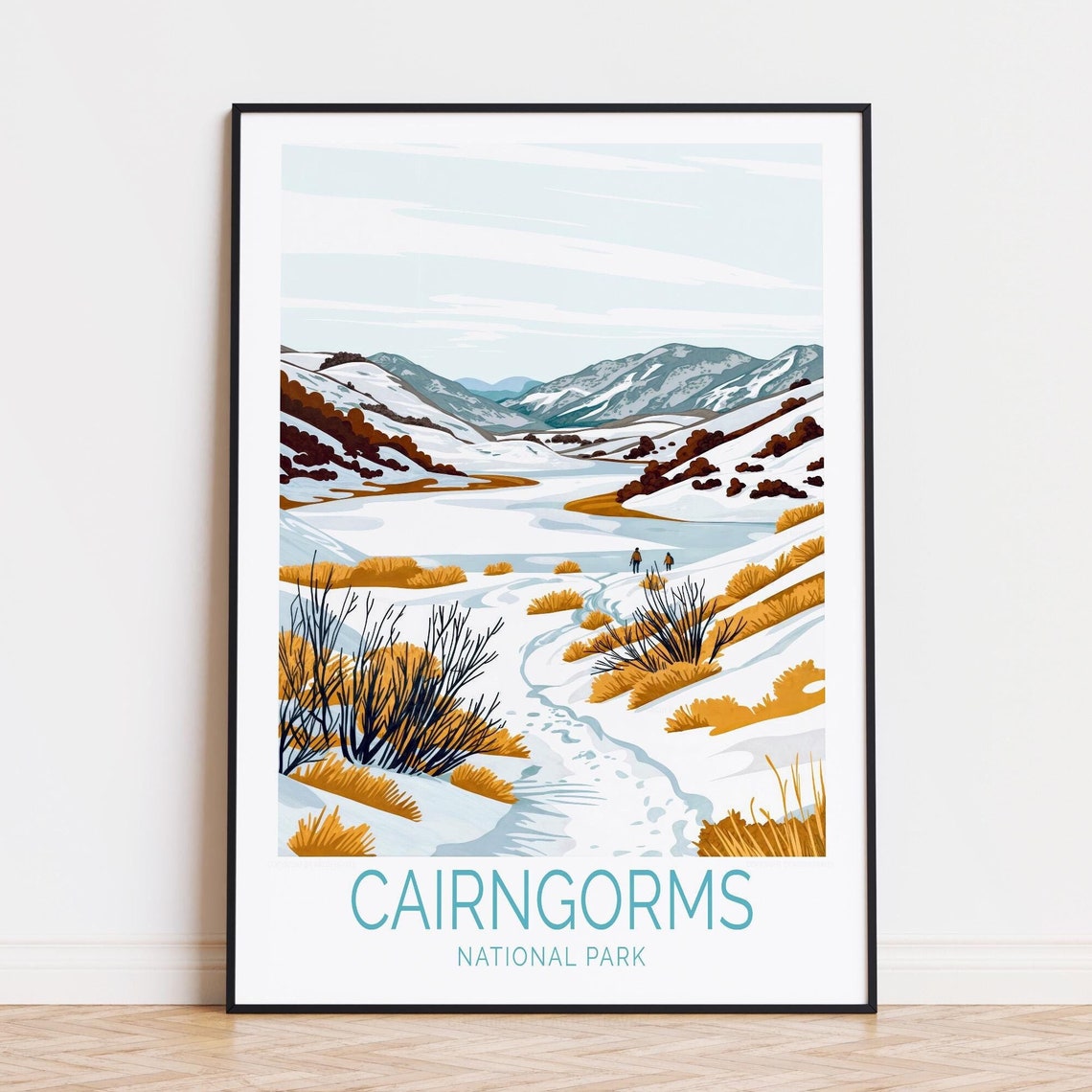 Cairngorms National Park Snowy Mountain Valley Winter Travel Poster