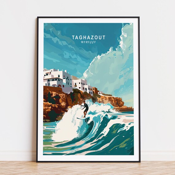 Taghazout Morocco Travel Poster Taghazout Surf Print Morocco Coast Wall Art Custom Travel Poster Birthday Gifts