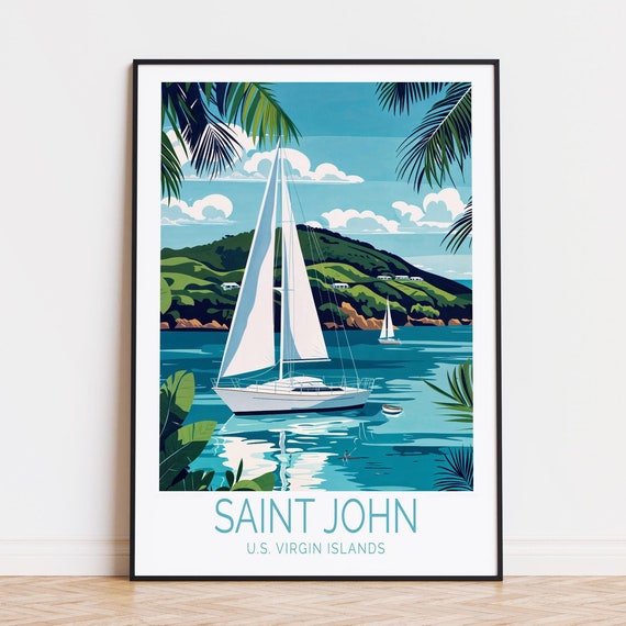 Saint John Travel Poster, Caribbean Sea Wall Art Print