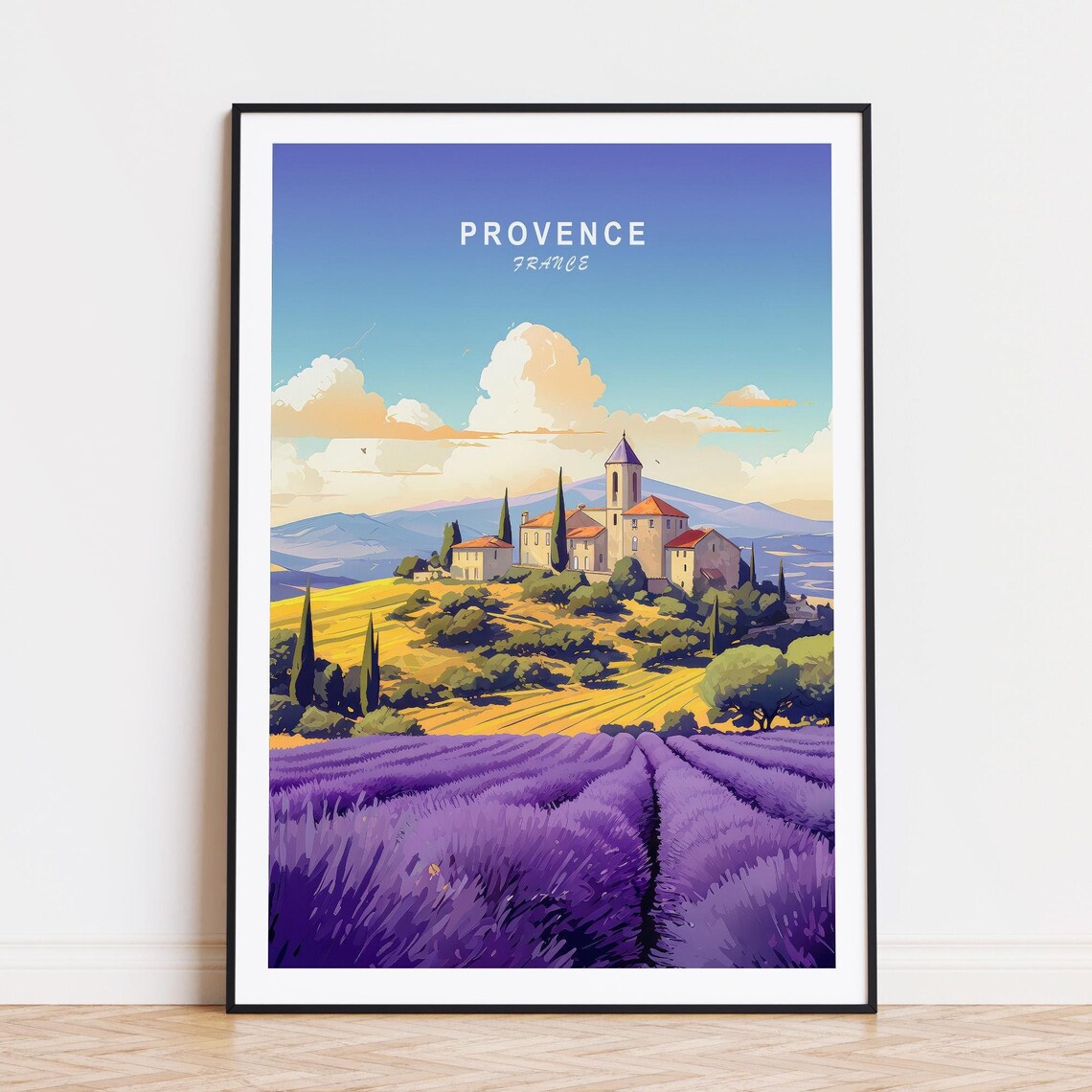 Provence France Lavender Fields Hilltop Village Church Summer Poster