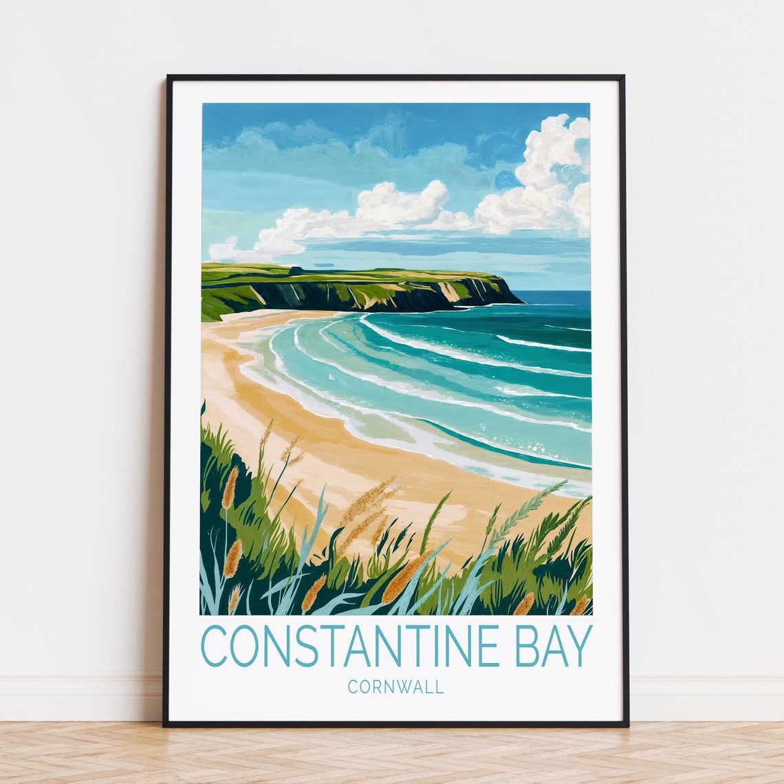 Constantine Bay Cornwall Sandy Beach Cliffs Turquoise Sea Poster